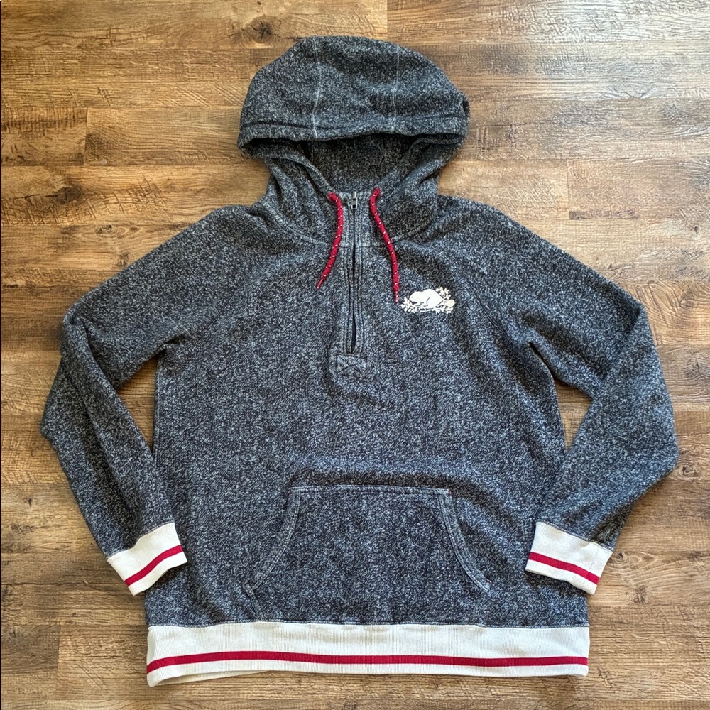 EUC Roots Charcoal Gray Hoodie with Red Accents